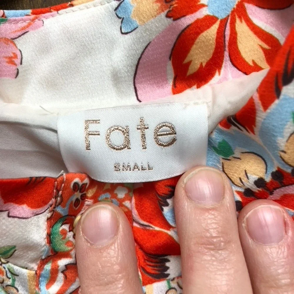 Fate‎ Floral Mini Dress Women Small Orange White Mock Neck Button Up Retro